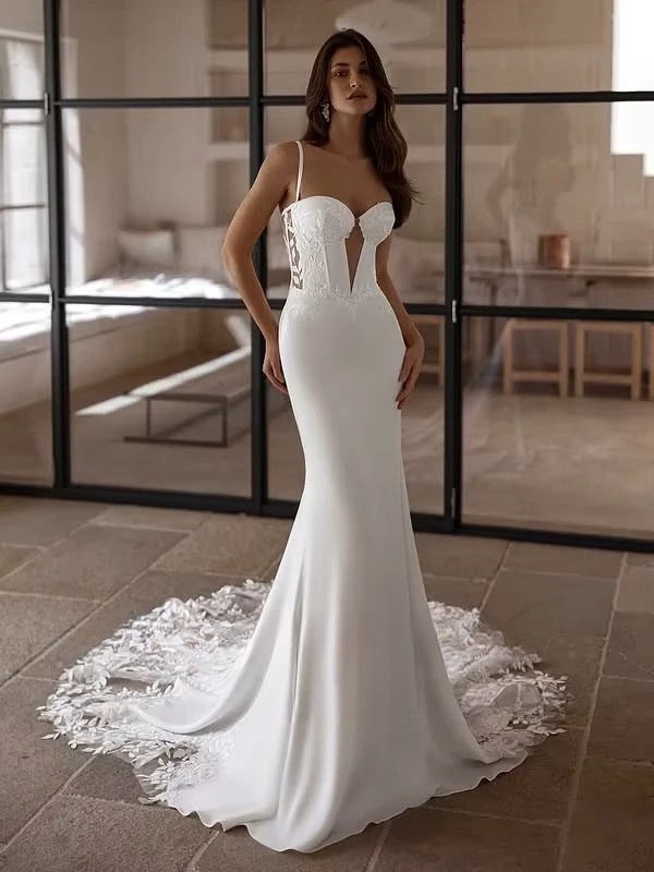 SoDigne Mermaid Satin Wedding Dress Sweetheart Sleeveless Lace Appliques Bride Dresses Bridal Gowns Robe De Mairee Customized 1 SoDigne Mermaid Satin Wedding Dress Sweetheart Sleeveless Lace Appliques Bride Dresses Bridal Gowns Robe De Mairee Customized