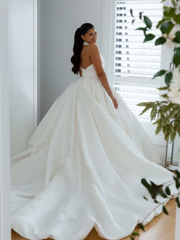 SoDigne A-line Satin Simple Wedding Dresses Sleeveless Halter Bridal Dress Long Wedding Gown Robe De Mairee ﻿Customized – Image 2