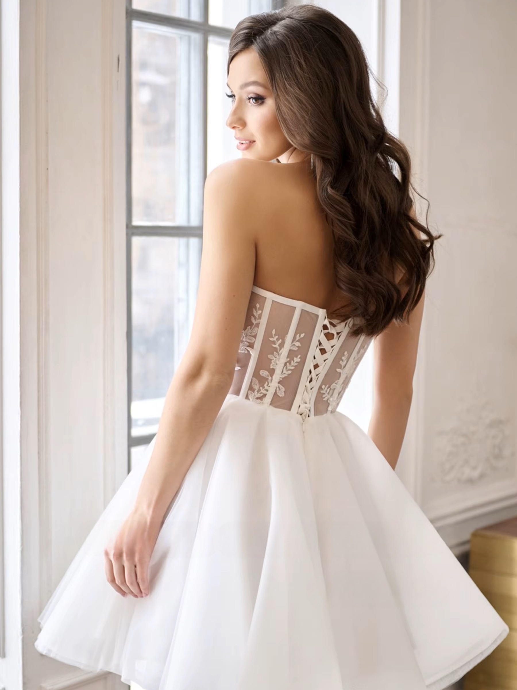 SoDigne A-line Short Wedding Dresses Sweetheart Sleeveless Tulle Mini Bride Dress Simple Lace Up Bridal Gown Vestido De Noiva  2 SoDigne A-line Short Wedding Dresses Sweetheart Sleeveless Tulle Mini Bride Dress Simple Lace Up Bridal Gown Vestido De Noiva  – Image 2