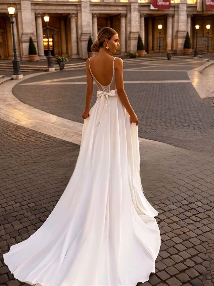 Elegant Wedding Dress For Woman Sweetheart-Neck A-Line Spaghetti Straps Open Back Bride Gown Train Vestidos De Novia Customized 2 Elegant Wedding Dress For Woman Sweetheart-Neck A-Line Spaghetti Straps Open Back Bride Gown Train Vestidos De Novia Customized – Image 2
