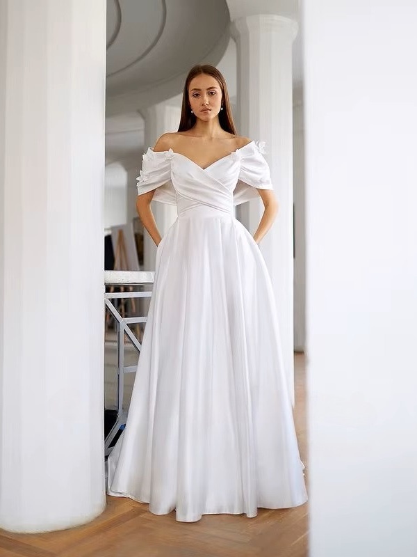 SoDigne A-line Off Shoulder Wedding Dresses V-neck Sleeveless Satin Bridal Dress Long Elegant Bridal Gown 2025 Customized 1 SoDigne A-line Off Shoulder Wedding Dresses V-neck Sleeveless Satin Bridal Dress Long Elegant Bridal Gown 2025 Customized