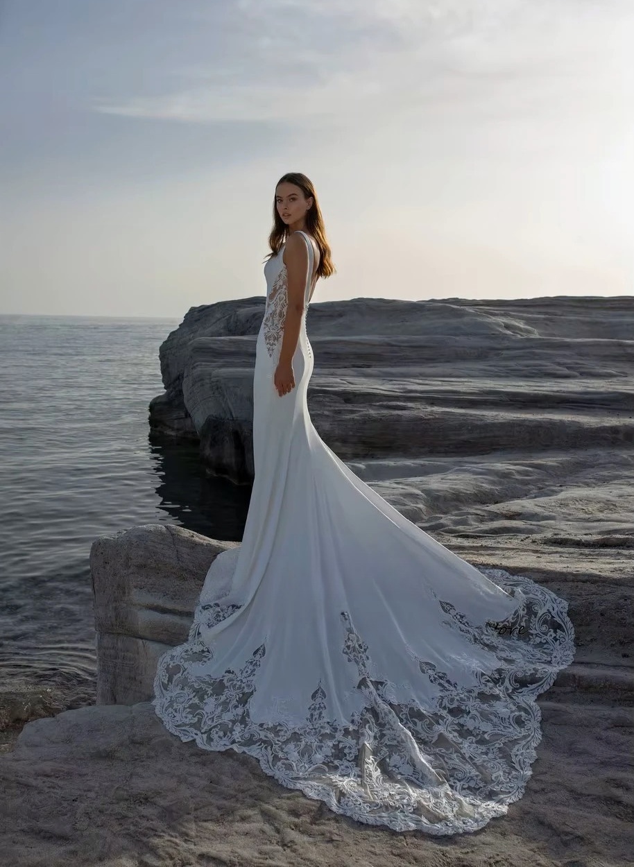 SoDigne Mermaid Wedding Dresses Scoop Neck Sleeveless Appliques Bridal Gowns Beach Wedding Dress vestido de noiva Customized 3 SoDigne Mermaid Wedding Dresses Scoop Neck Sleeveless Appliques Bridal Gowns Beach Wedding Dress vestido de noiva Customized – Image 3