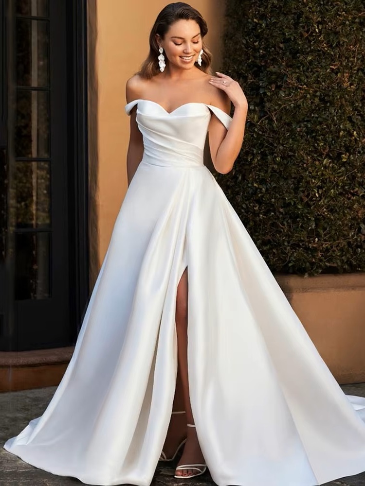SoDigne Sexy Satin Off Shoulder Wedding Dresses With Side Split Sweetheart A-Line White/Ivory Bridal Gowns vestidos de novia 1 SoDigne Sexy Satin Off Shoulder Wedding Dresses With Side Split Sweetheart A-Line White/Ivory Bridal Gowns vestidos de novia