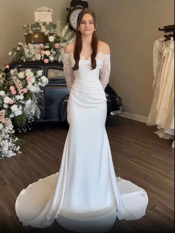 SoDigne Mermaid Satin/Lace Wedding Dresses Off Shoulder Long Sleeves Bridal Dress 2026 Bride Gown vestidos de novia Customized 2 SoDigne Mermaid Satin/Lace Wedding Dresses Off Shoulder Long Sleeves Bridal Dress 2026 Bride Gown vestidos de novia Customized – Image 2