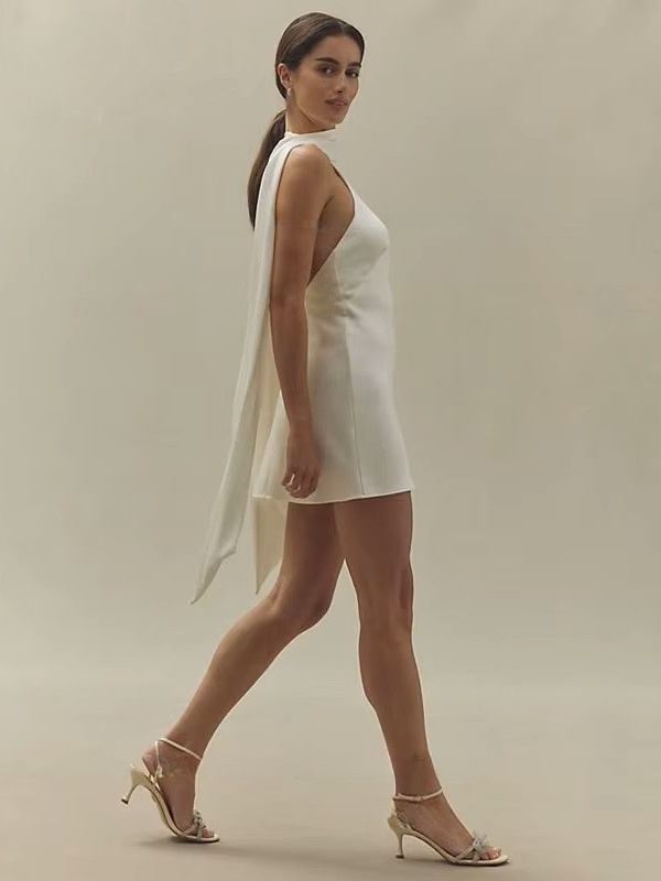 Simple Ivory Mini Wedding Dress Pleat Sexy Halter Sleeveless Bride Dresses Illusion Open Back Short Sheath Prom Gowns Customized 3 Simple Ivory Mini Wedding Dress Pleat Sexy Halter Sleeveless Bride Dresses Illusion Open Back Short Sheath Prom Gowns Customized – Image 3